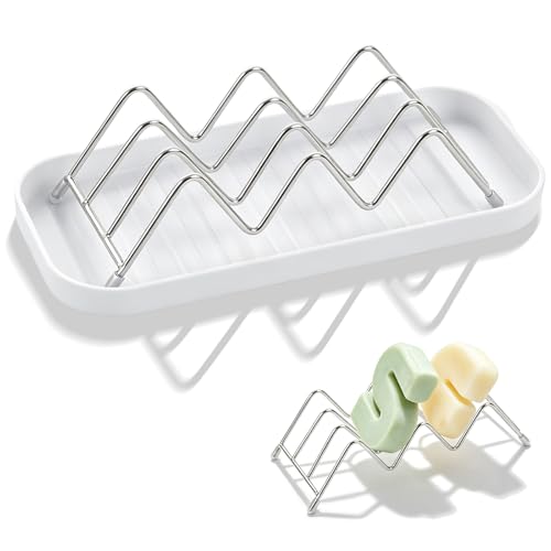 Image of Wavy Soap Dish for Shower，Stainless Steel Self Draining Shampoo Bar Holder with Drip Tray，Rustproof Quick Dry Organizer for Shampoo Bars Conditioner Bars & Bar Soap，Bathroom Kitchen Sink