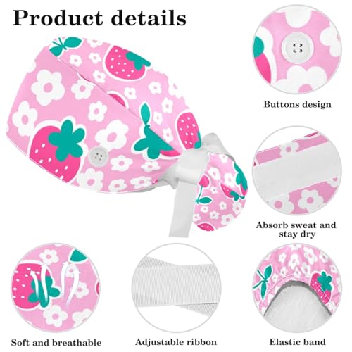 Image of Butterfly Scrub Cap Women with Ponytail & Buttons Adjustable Surgical Nurse Hat with Cotton Sweatband for Long Hair