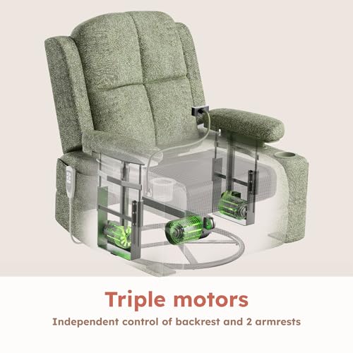 MAMAZING Oversized Rocking Chair Nursery with Adjustable Armrests, Electric Glider Recliner Nursing Chair for Breastfeeding, Power Swivel Recliner Chairs, Oeko-TEX & FSC Certified (Moss Green, Fabric)