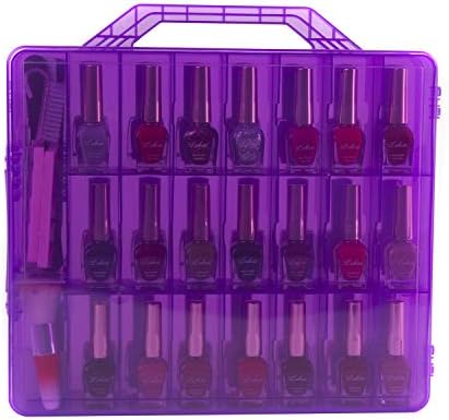 Universal Purple Transparent Nail Polish Organizer Storage Case for 48 Bottles Adjustable Dividers Space Saver