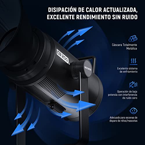 Miniatura 5 de Neewer Cb200b 210w Luz Video Led 2,4g App Control Iluminacion Video Continua Cob Foco Lampara Bi Color Bowens Mount 90000lux 1m 2700k-6500k Cri Tlci 97 12 Efectos Para Estudio Fotografia