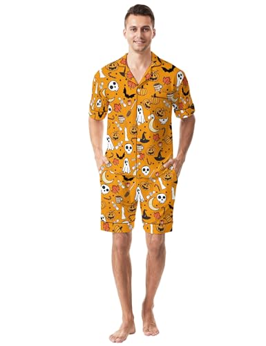 Cute Doggy Pajamas for Men Set Cotton Comfortable Mens Cute Doggy Pajamas Set Summer 2 Piece Button Down Pj4