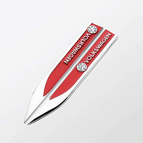 Maple leave VW Logo Chrome Stickers Motion Blade Side Emblem Badge for All VW Series Golf GTI Golf 5 6 7 MK5 MK6 MK7 Jetta Tiguan Passat CC Scirocco Polo Beetle Side Wing Badge Emblem(Red)