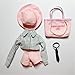 Fashion Doll Summer Outfit Set, Pink Tote Bag, Striped Jacket, Sun Hat, 11.5-12 inch Doll Clothes