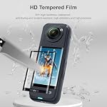 FiTSTILL Protection Accessories Kit for Insta 360 X4 Optical Tempered Glass Screen Protector 2 pcs+Silicone Case+Rubber Lens Cap+Silicone Support Base Insta 360 X4 Protective Accessory