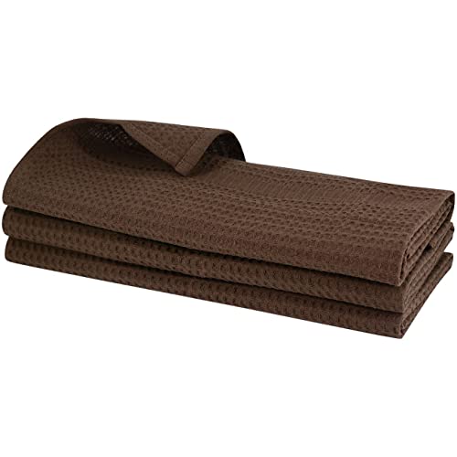 Lot de 3 torchons en coton gaufré - Marron Cover