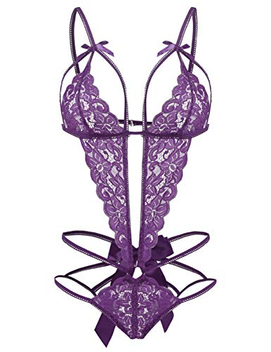 Image of Donnalla Women's Deep V Lace Teddy One Piece Lingerie Cutout Strappy Lingerie