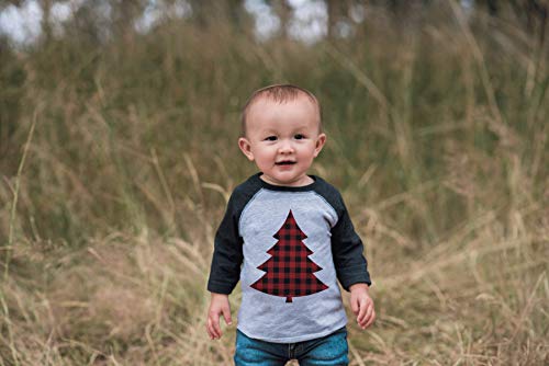 7 ate 9 Apparel Kids Plaid Tree Christmas Grey Raglan Tee3