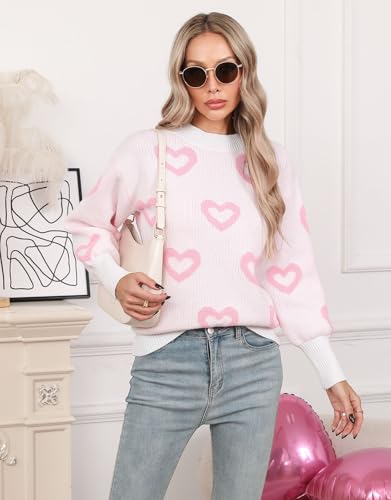 Image of Women's Long Sleeve Mock Neck Sweaters Loose Cute Heart Pullover Sweater