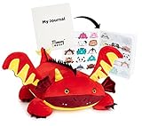 MEMORY MATES Jax The Red Dragon Memory Foam Pillow Plush with Kid's Diary That Stores in Belly Pocket, 15” Stuffed Animal, 6' Journal