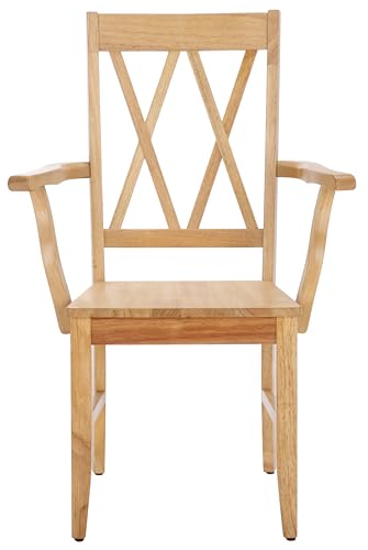 SAFAVIEH Home Collection - Yana Double X-Back Dining Arm Chair, Solid Wood, Light Oak Finish, Classic Farmhouse Style (DCH6901B)