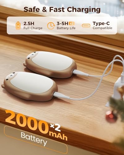 SWEETFULL Hand Warmers Rechargeable – Cute Bear, 2 Pack Magnetic, Reusable Electric Pocket Heater, Great Gift for Daughter, Kids, Wife, or Bestie, Portable for Outdoor & Camping (Brown) — view 4