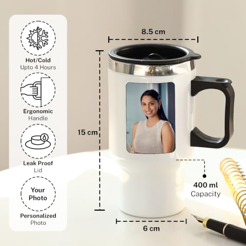 Image of IGP Personalized CA Queen Travel Mug | Same Day Delivery | Custom Photo | 400ml Coffee Mug | Lid & Handle | Appreciation Present for Chartered Accountants
