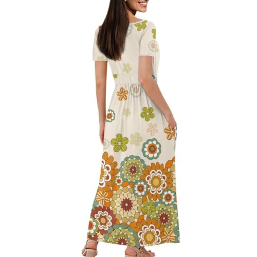 Image of Women's Fall Summer Short Sleeve Ankle Length V-Neck Party Dress with Pockets Size S-3XL