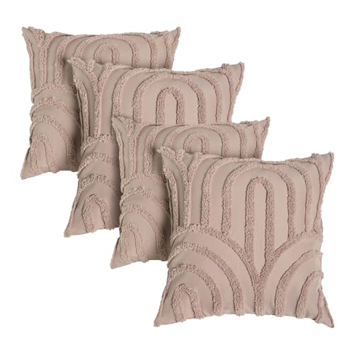 Image of OHS Tufted Arches Cushion Covers 45 x 45 Set of 4, Super Soft Comfy Decorative Square Throw Pillow Cover with Invisible Zipper Sofa Cushion Covers Home Decor for Bedroom Living Room, Natural