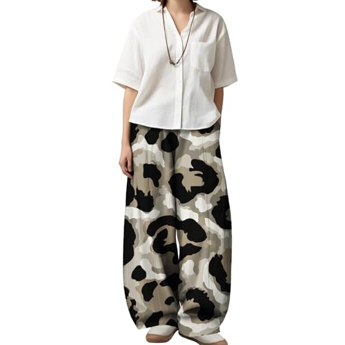 Women's Wide Leg Cotton Blend Pants Abstract Print Loose Fit
