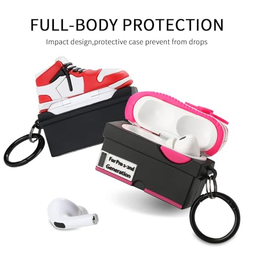 Image of [2Pack] Gedicht for Apple Airpods Pro Case Cover, Cute Cartoon Shoe Box Soft Silicone Protective Cases for AirPods Pro 1st Generation Case with Keychain for Women Men, Red+Rrose Red
