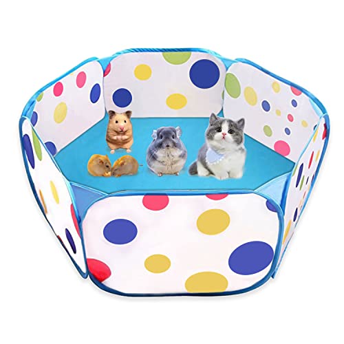 VIKSAUN Valla para Mascotas Plegable Bolsa Almacenamiento Portátil de Animales Pequeños Tienda de Jaula para Animales Pequeños Parque de Pequeños Conejos Hámsters Chinchillas Erizos (Azul)