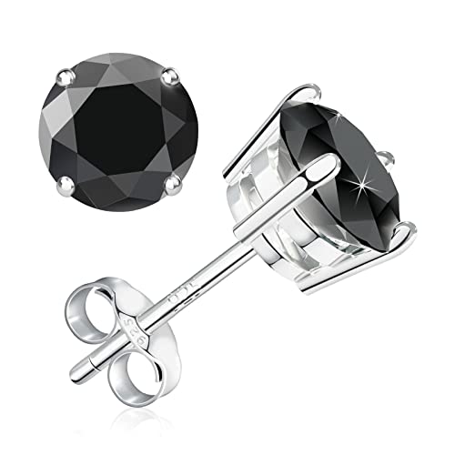 BREN Moissanite Earrings 3ct Black VVS1 Round Cut Diamond Earrings Moissanite Earrings for Women 14K White Gold Plated S925 Sterling Silver Earrings Diamond Stud Earrings for Women Men Gifts