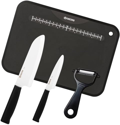 京セラ 4点セット セラミック 包丁 16cm 11cm ピーラー まな板 軽く 鋭く キレイに切れる 三徳 フルーツ 独自開発の特許素材 サビない セラミック刃 シートまな板 GF-CK461B-AZ【Amazon.co.jp限定】