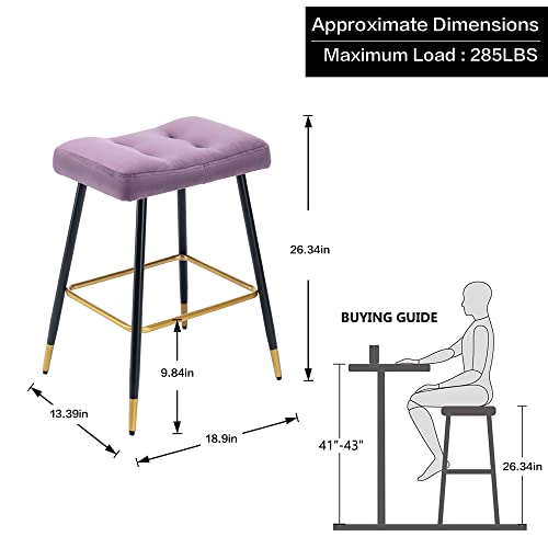 Qqu Counter Height Bar Stools Velvet Saddle Seat 26" Bar Stools Modern Backless Counter Height Bar Stools With Metal Legs For Kitchen Pub(Purple) #TOP2