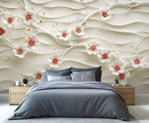 FELIAOQ - Floral Wall Mural, Relief Floral Mural Wallpaper, Nordic