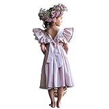 MDYCW 100% Cotton Linen Dress for Toddler Baby Girl Age 0-7 Years, Ruffle Sleeveless Backless Summer