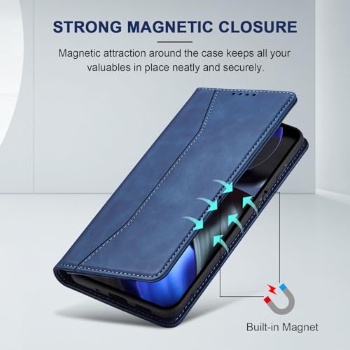 Image of Jasonyu Case for Google Pixel 9 /9 Pro,Leather Flip Protective Case [Holster, Magnetic, Card Slot,Stand Function] Wallet Leather Case Cover (Blue)