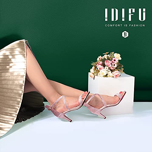 Idifu Women's Alva Cross Strappy Open Toe Dressy Sandals Ankle Strap High Heel Bridal Bridesmaid Evening Party Prom Heeled Shoes (Rose Gold Shiny, 5.5 M Us) #TOP5