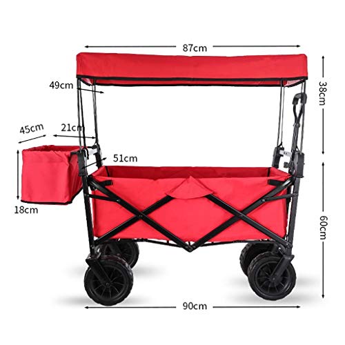 CRBUDY Tragbarer Einkaufswagen mit Überdachung, zusammenklappbarer Gartenwagen, robuster Gepäckwagen mit 10,5 Zoll Breiten Rädern für Camping im Freien, Tragkraft: 100 kg – Bild 5