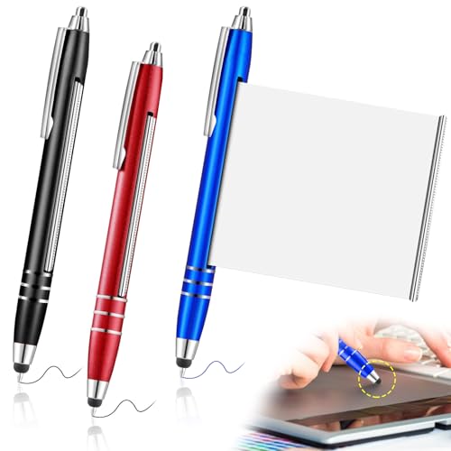 KUAOWT Kugelschreiber Set, 3 Stück Tintenroller mit Spickzettel 2 in 1 Touchscreen Stift für Smartphones Tablets, Metall Kulischreiber Stylus Pen für Schule Geschäft Bürobedarf - Blau, Schwarz, Rot