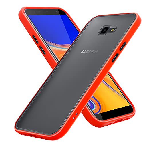 cadorabo Étui Compatible avec Samsung Galaxy J4 Plus / J4 Prime / J4 Core en Rouge Givré - Touches Noires - Coque de téléphone Portable avec Silicone TPU à l'intérieur et Dos en Plastique Mat