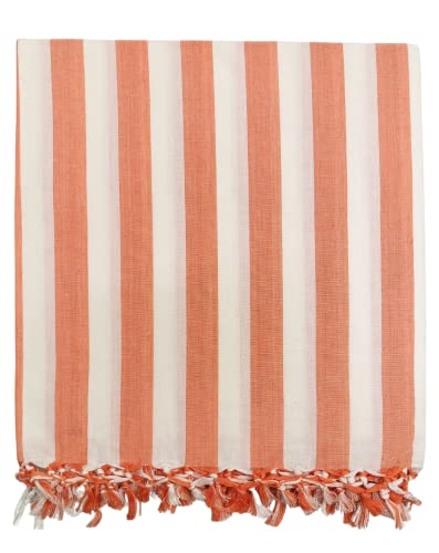 Image of Arvore Bunkaar Pure Handloom 100% Soft Desi Bamboo Viscose Soft Bhagalpuri Andi Chadar /Summer Blanket /Khes /Top Sheet /AC Blanket /Odhne wali Chadar (Orange White, Striped, 1, Bhagalpuri Chadar)