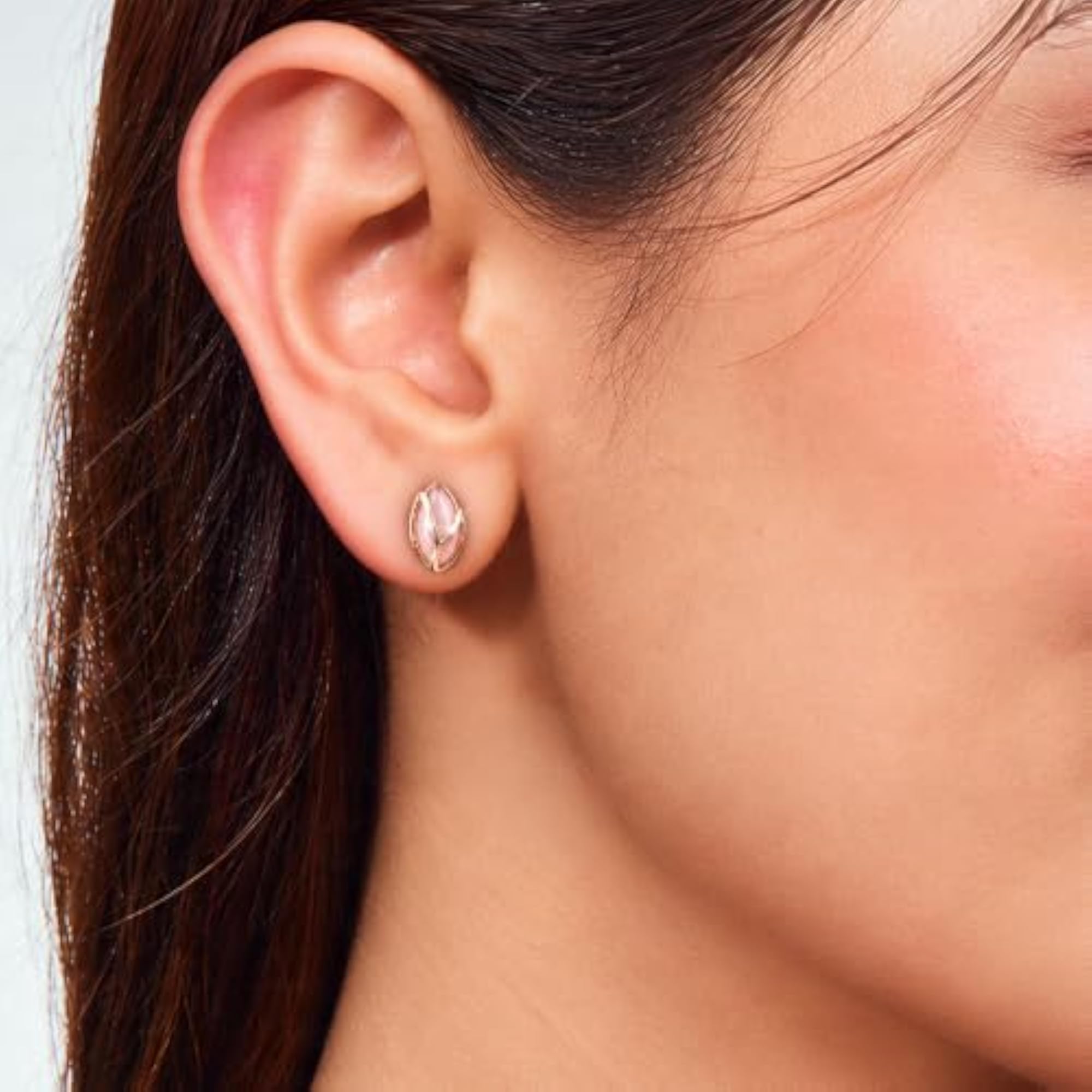 Women's Rose Gold Plated Oval Pink 925 Silver Stud Earrings