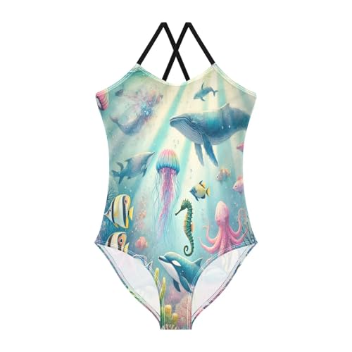 Whale Dolphin Bathing Suits for Girls Kids Swimsuits Summer Beach Swimwear One Piece Swimsuits