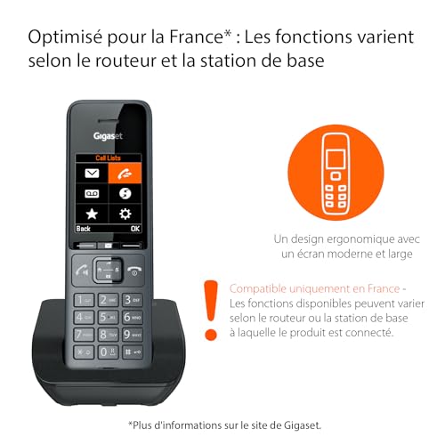 Gigaset Comfort 520 - Téléphone sans Fil DECT - Design élégant - Qualité Audio supérieure - Mode Mains Libres - Blocage d'appels - Répertoire Jusqu’à 200 Contacts, Gris [Version française]