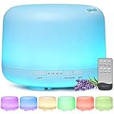 Salandens Difusor De Aceites Esenciales 500ML,Humidificador de Aire,Difusor De Aromas,7 Colores,2 Niveles De Niebla,con...