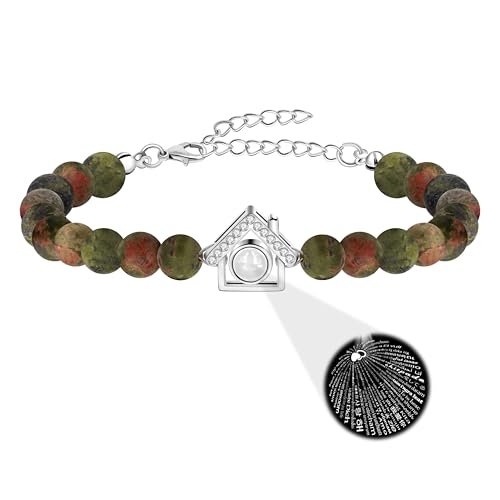 Bracelet réglable Y4166 avec perles en pierre et projection I Love You