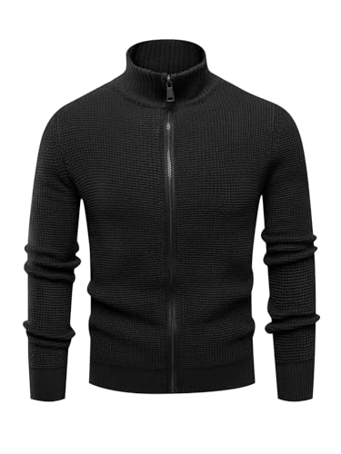 Les umes Mens Cardigan Sweater Casual Full Zip Cardigans Stand Collar Long Sleeve Knitted Sweaters2