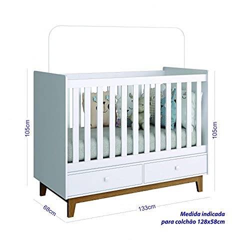 Quarto de Bebê com Berço 2 Gavetas e Cômoda 4 Gavetas Retrô Branco
