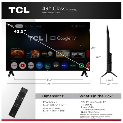 Image of TCL 43-inch 43Q31K Class Q3K Series FHD QLED Smart Google TV Bluetooth(Renewed)