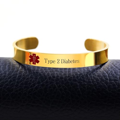Image of Uloveido Custom Engraving Medical Alert Bracelets for Women, Stainless Steel Open Cuff Bangle Medical Bracelet Personalized Medical ID Bracelet