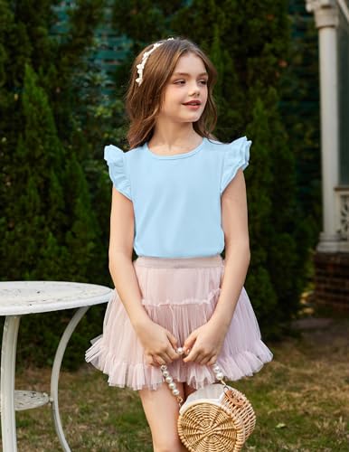 Image of Arshiner Girls Shirts Ruffle Short Sleeve Summer Cute Casual Crewneck Tops Blouse Tee