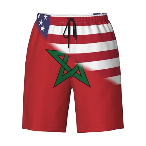 American Flag and Morocco Flag Mens Summer Seabeach Casual Shorts Seaside Surfing Swim Trunks Beach Pants