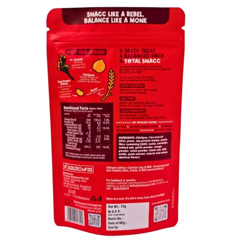 Image of TOTAL SNACC Roasted Bhujia Peri Peri (70g x 6) | High Protein 19g, High Fibre 12g | 70% Less Oil | No Palm Oil | Baked Bhujiya | Healthy Namkeen | High Protein Snacks | Diabetic Friendly | Millet Bhujia | Low Calorie