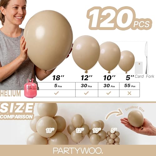 Image of PartyWoo Cream Balloons 120pcs Beige Ivory Nude Neutral Boho Color | Different Sizes of 18 12 10 5 Inch Balloons for Graduation Birthday Jungle Theme Gender Reveal Party Decorations Brown-F56