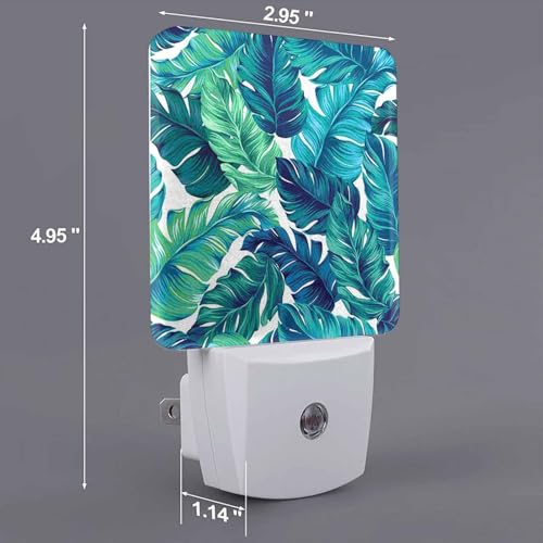 Image of LED Night Light,Green Tropical Palms Leaves LED Night Light Plug into Wall with Dusk to Dawn Light Sensor White Energy Efficient Nightlight for Bedroom Bathroom Hallway Living Room Kitchen