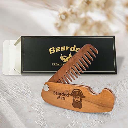 Gift For Dad Beard Comb For Men Pocket Folding Comb For Mustache Beard & Hair Handmade Wooden Beard Comb For Moustache & Hair Walnut Combs Engraving Beards And Mustaches (Design B) #TOP5