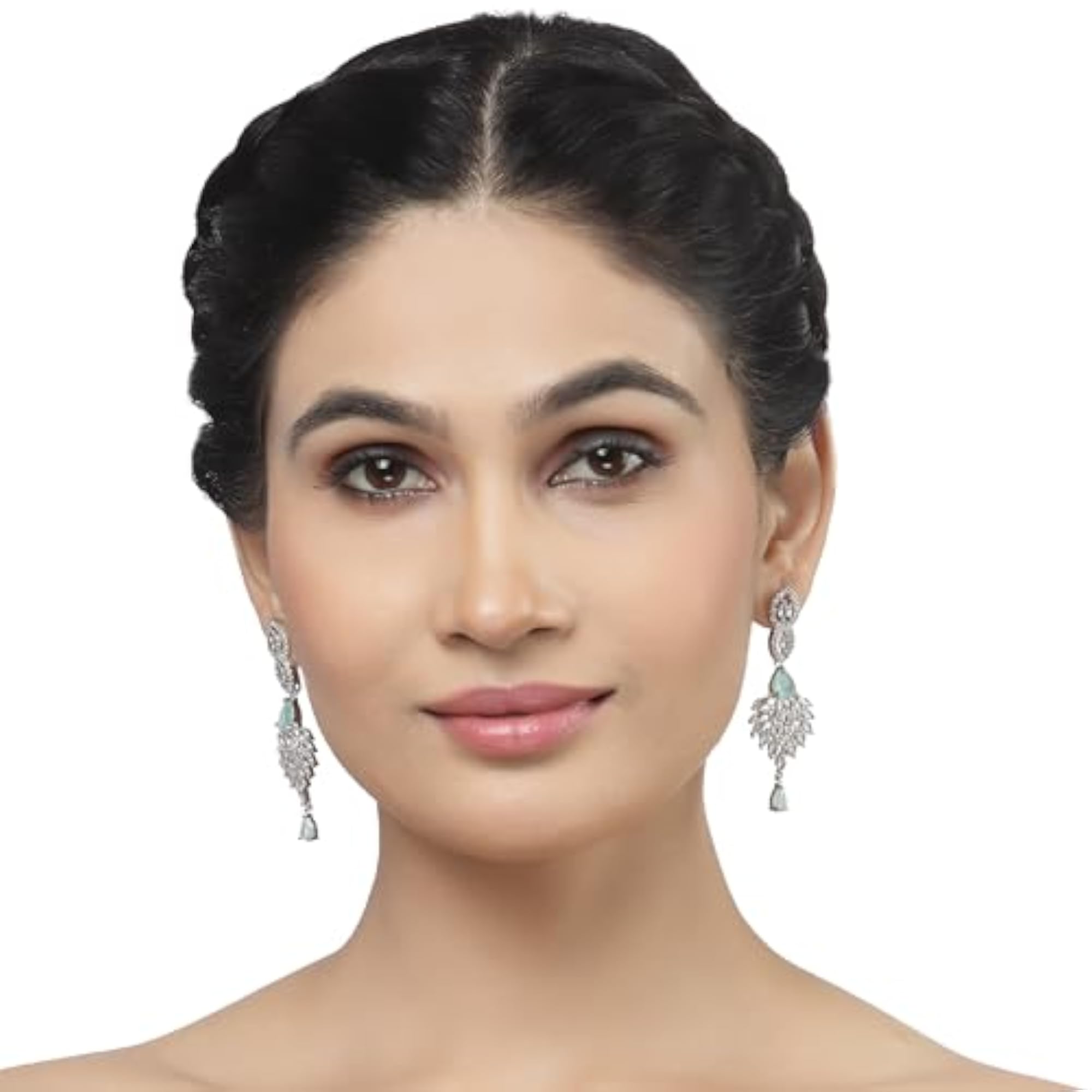 Rhodium-Plated Diamond Studded Spiked Drop Earrings