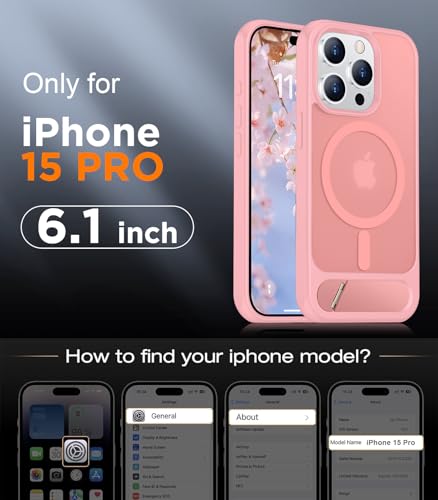 Image of Magnetic Compatible with iPhone 15 Pro Case, [Built-in Invisible Kickstand][Compatible with MagSafe][Military Grade Shockproof] Slim Translucent Matte Phone Case for iPhone 15 Pro 6.1 inch